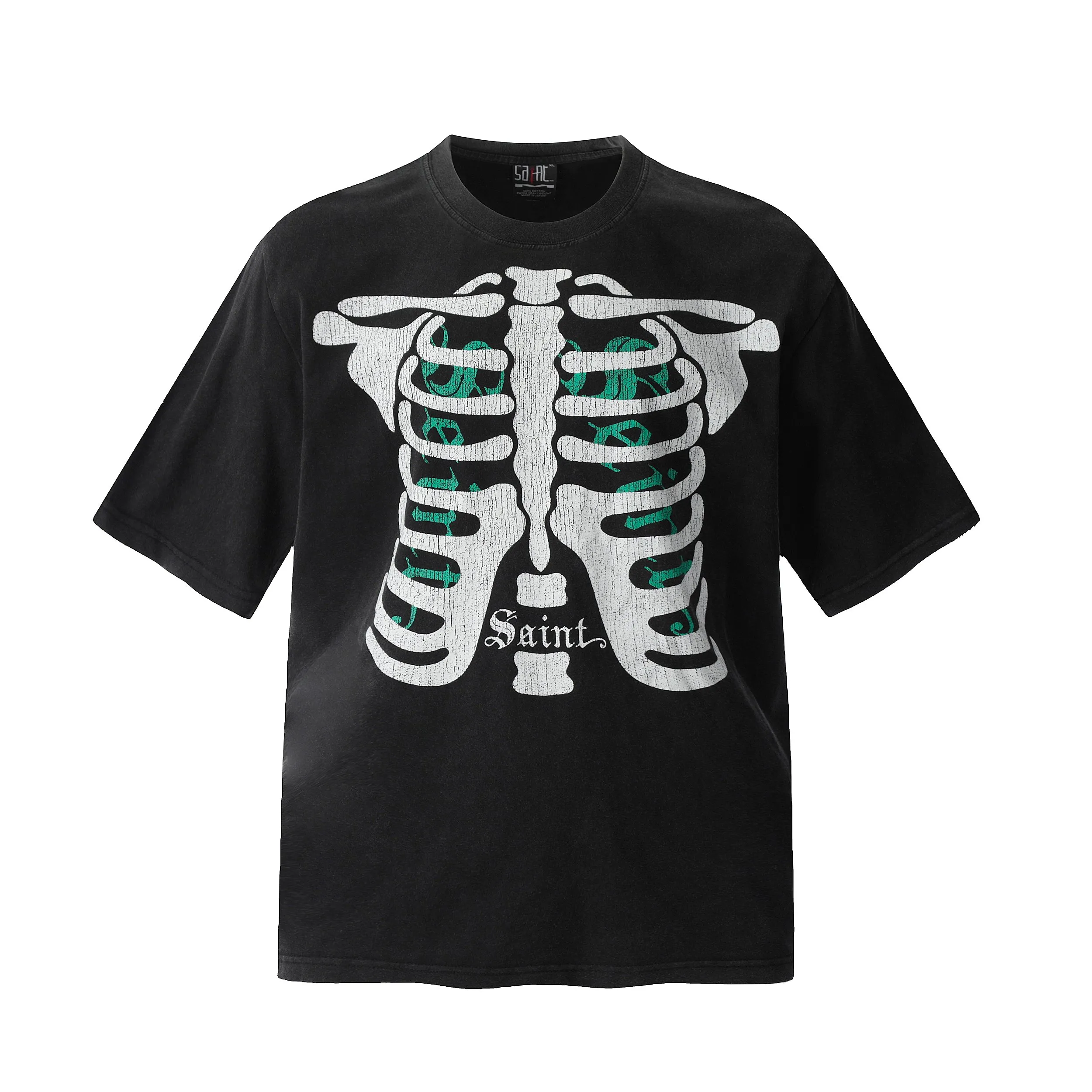 Saint washed vintage skeleton short-sleeved T-shirt Color: washed black Wholesale price: 118 Size: M L XL XXL Style number: 2146